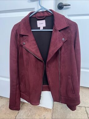 Old Navy Women's Wine Faux Suede Moto Jacket